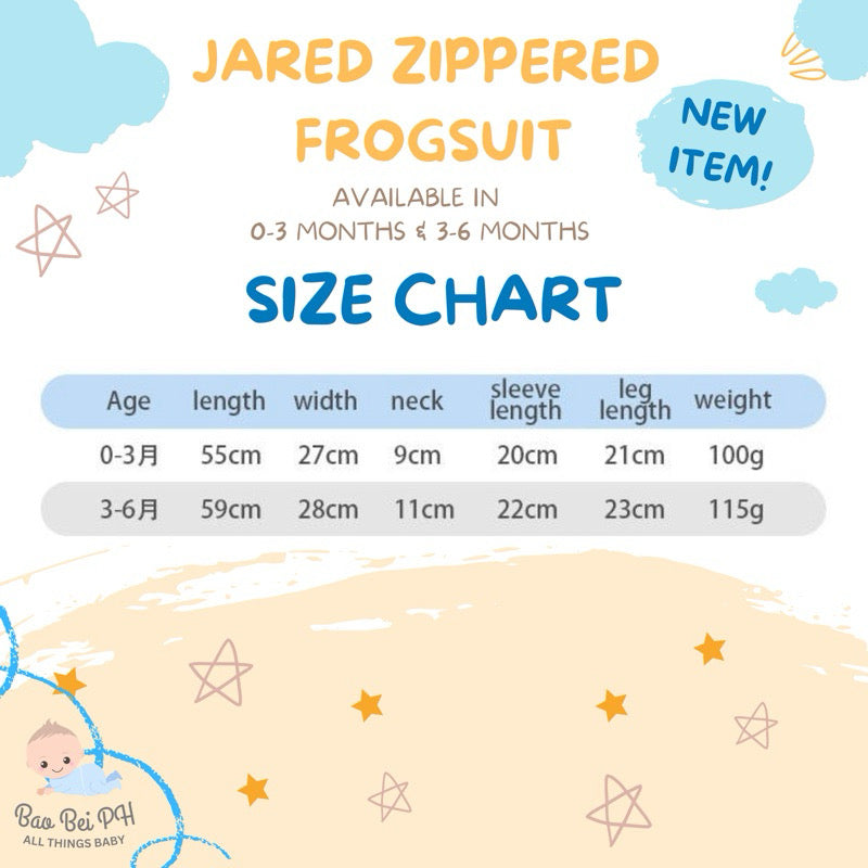 Bao Bei PH Jared Zippered Frogsuit 100% Cotton Onesie Sleepwear Two Way Zip for Infant Baby Newborn