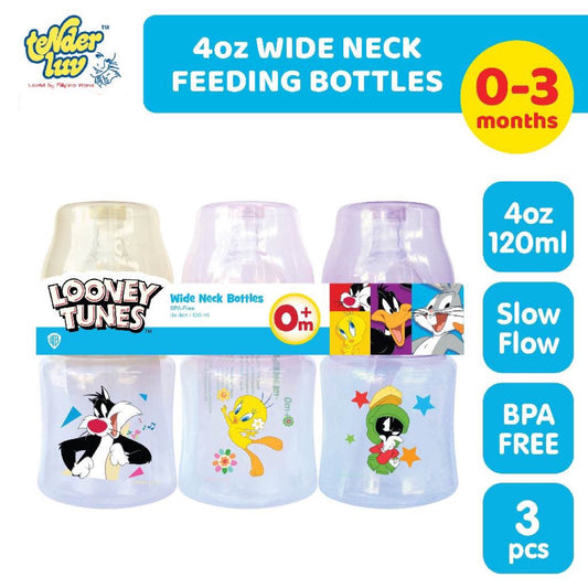 Tender Luv Looney Tunes 4oz Wide Neck Baby Feeding Bottle Set Of 3pcs.