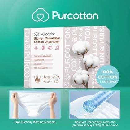 Purcotton 100% Cotton Women Disposable Cotton Underwear  (8pcs)