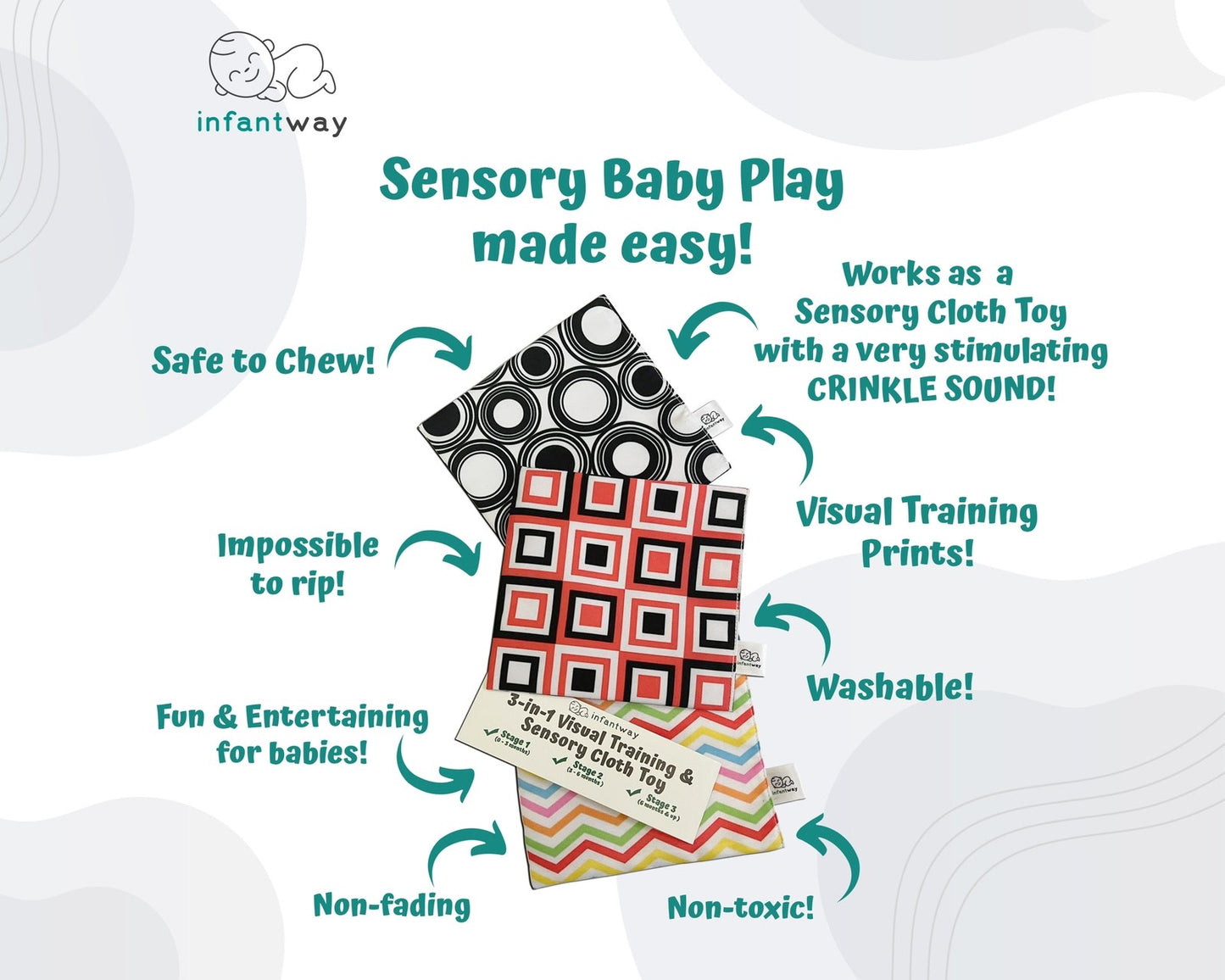 Infantway 3 in 1 Visual Training & Sensory Cloth Book