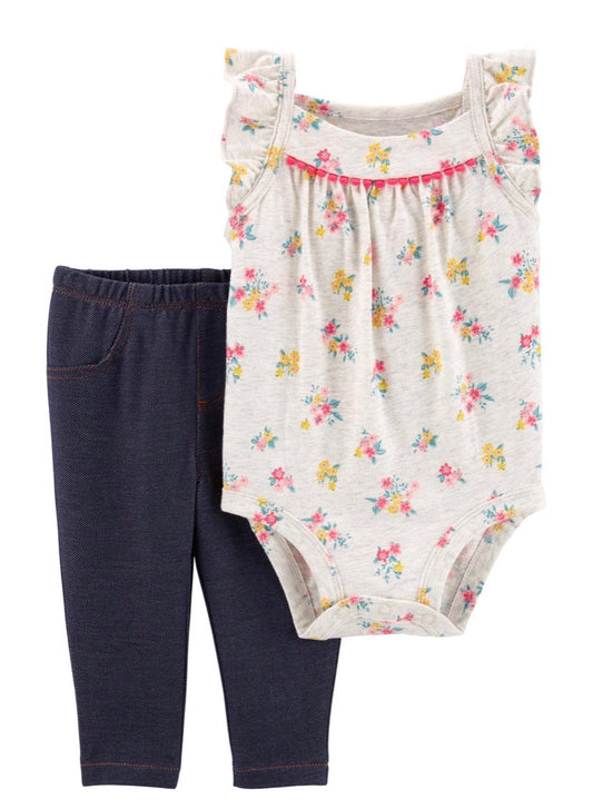 Carters 2 Pieces Floral Bodysuit Pants Set 12months