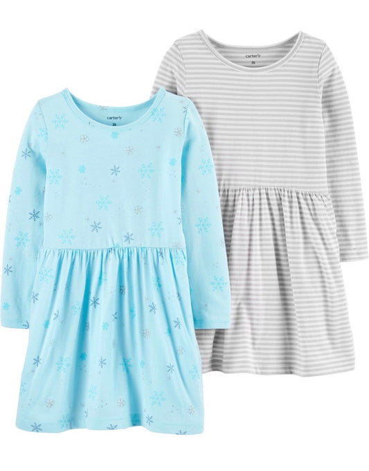 Carters 2 Pieces Snowflake and Striped Jerset Dress Set 24months